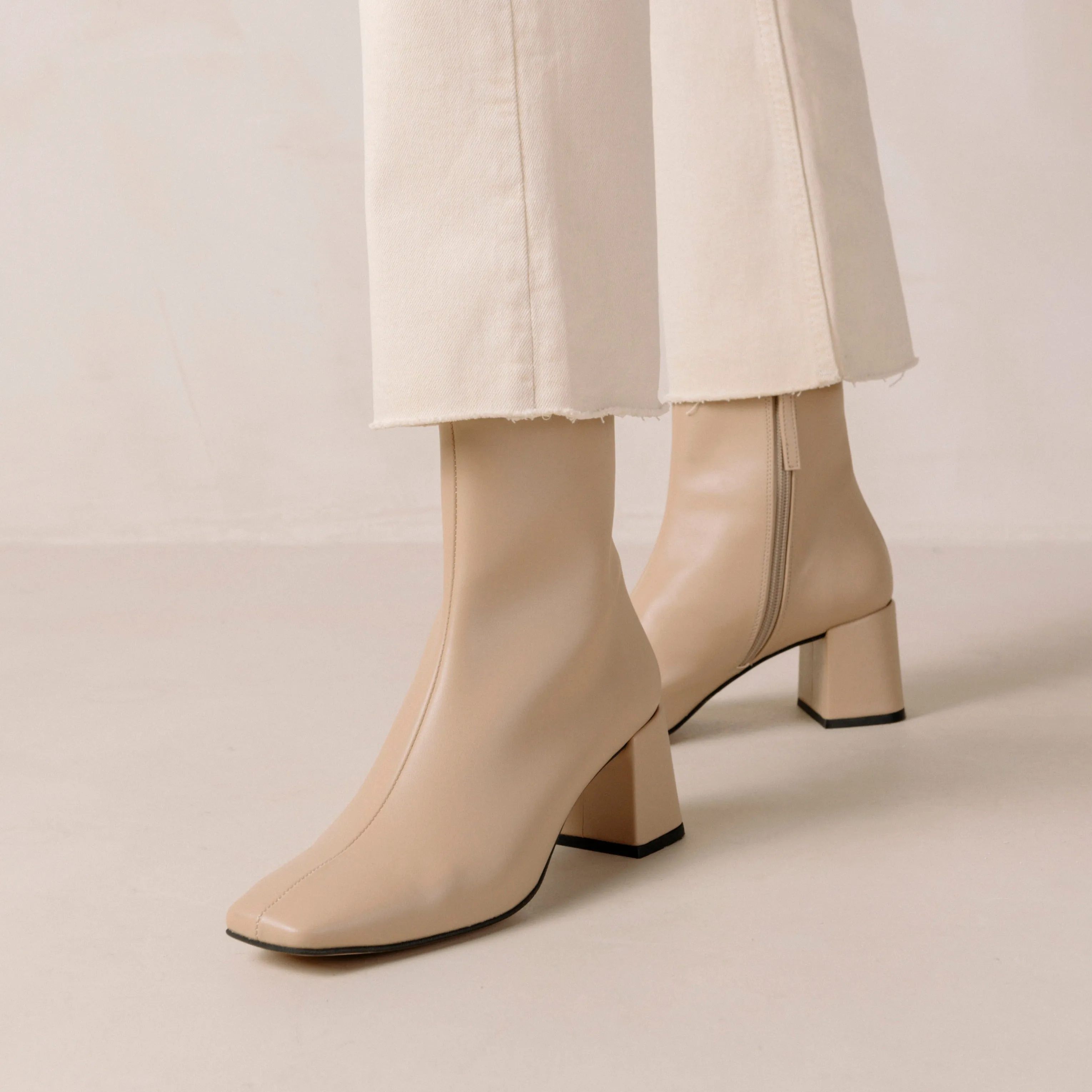 Watercolor Tahini Beige Vegan Leather Ankle Boots