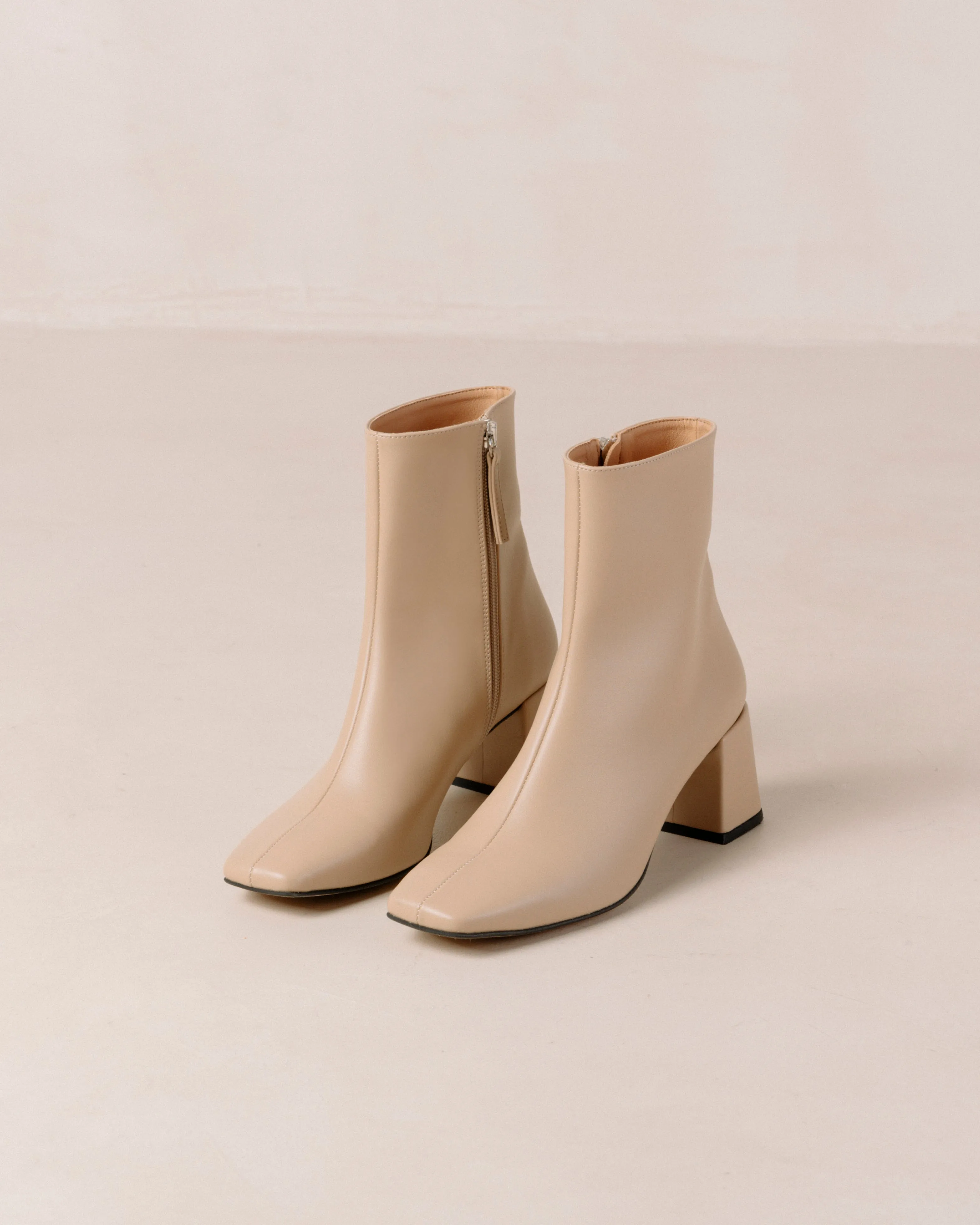 Watercolor Tahini Beige Vegan Leather Ankle Boots