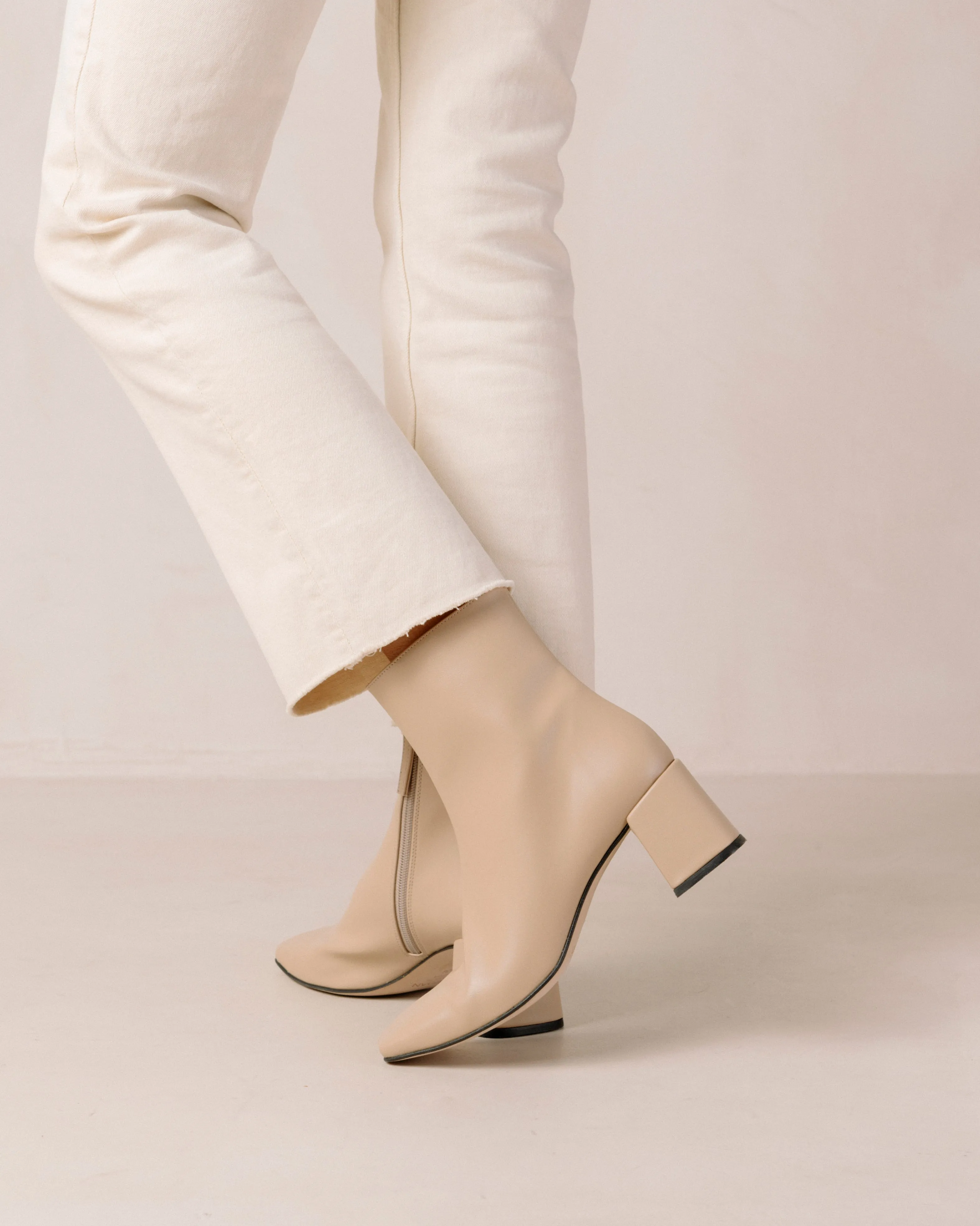 Watercolor Tahini Beige Vegan Leather Ankle Boots