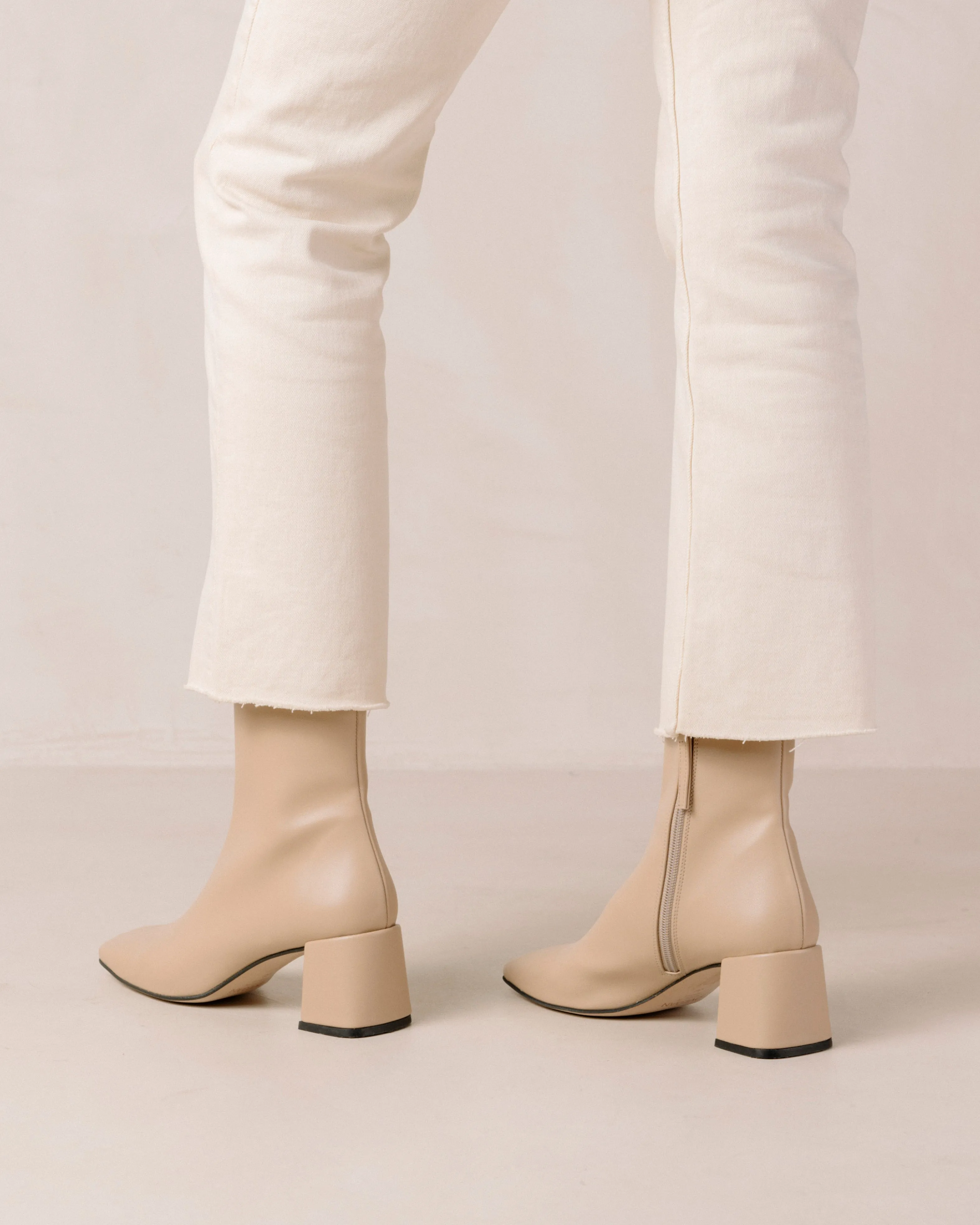 Watercolor Tahini Beige Vegan Leather Ankle Boots