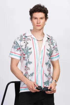 White flower border printed half sleeve shirt