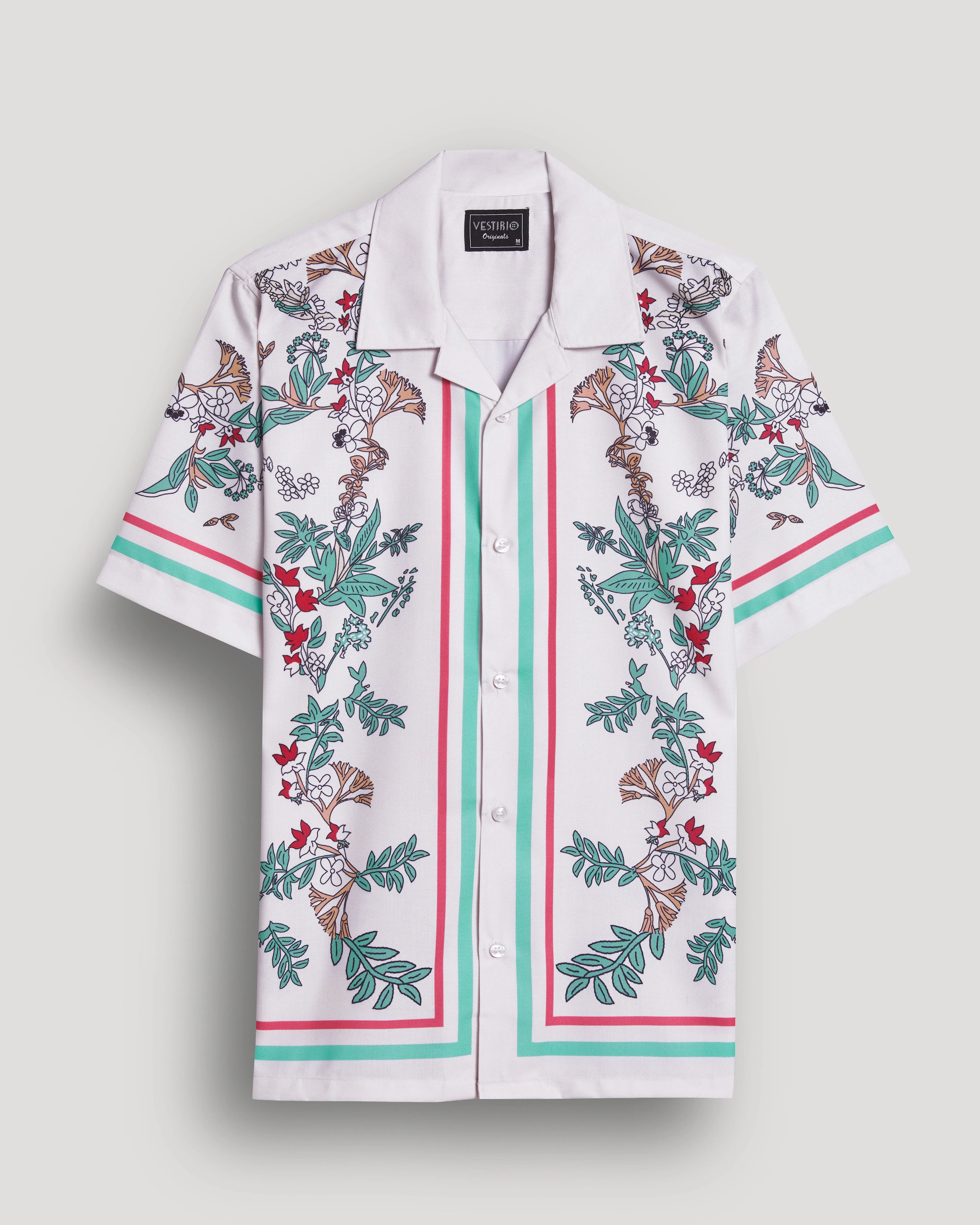 White flower border printed half sleeve shirt