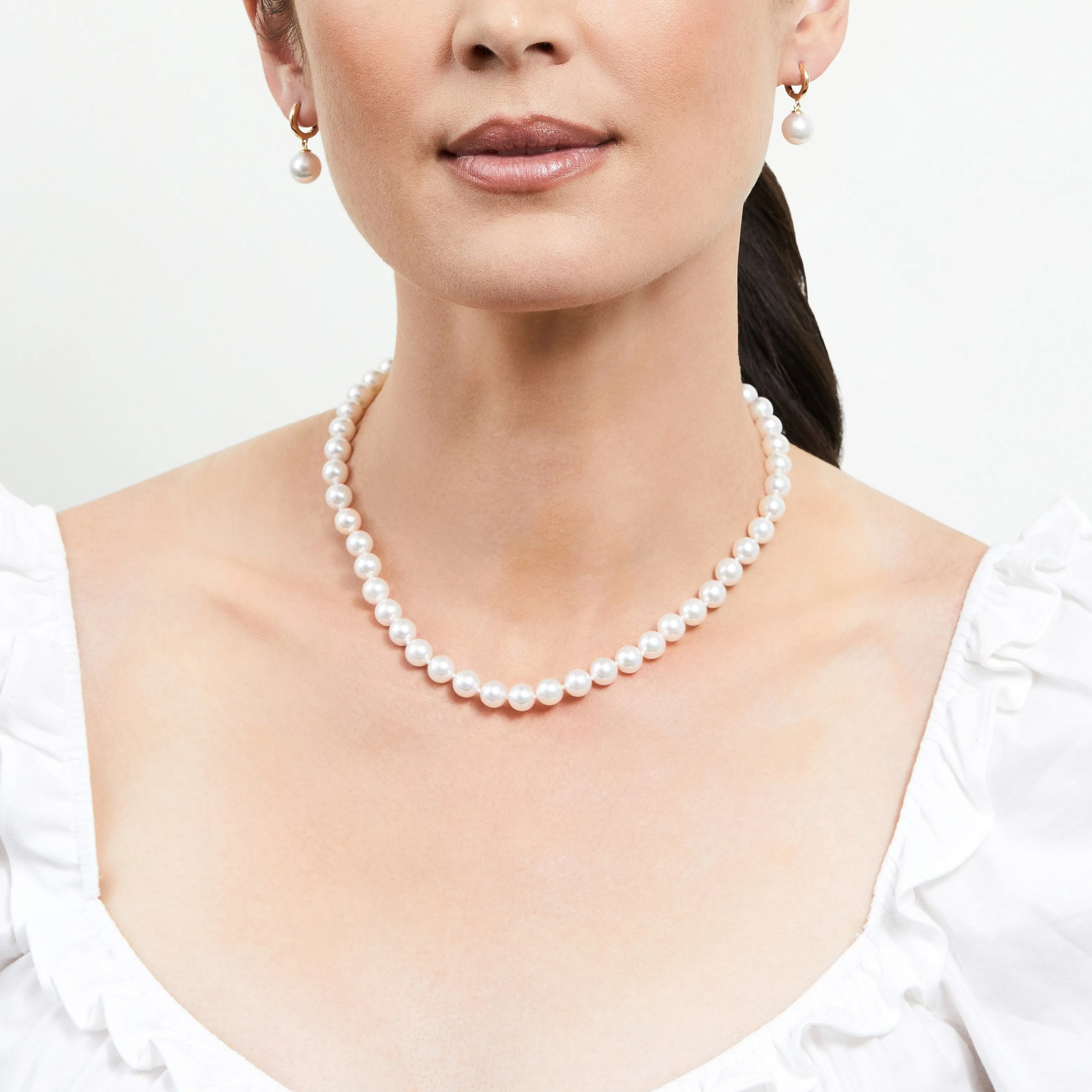 White Hanadama Japanese Akoya Pearl Necklace, 7.5-8.0mm