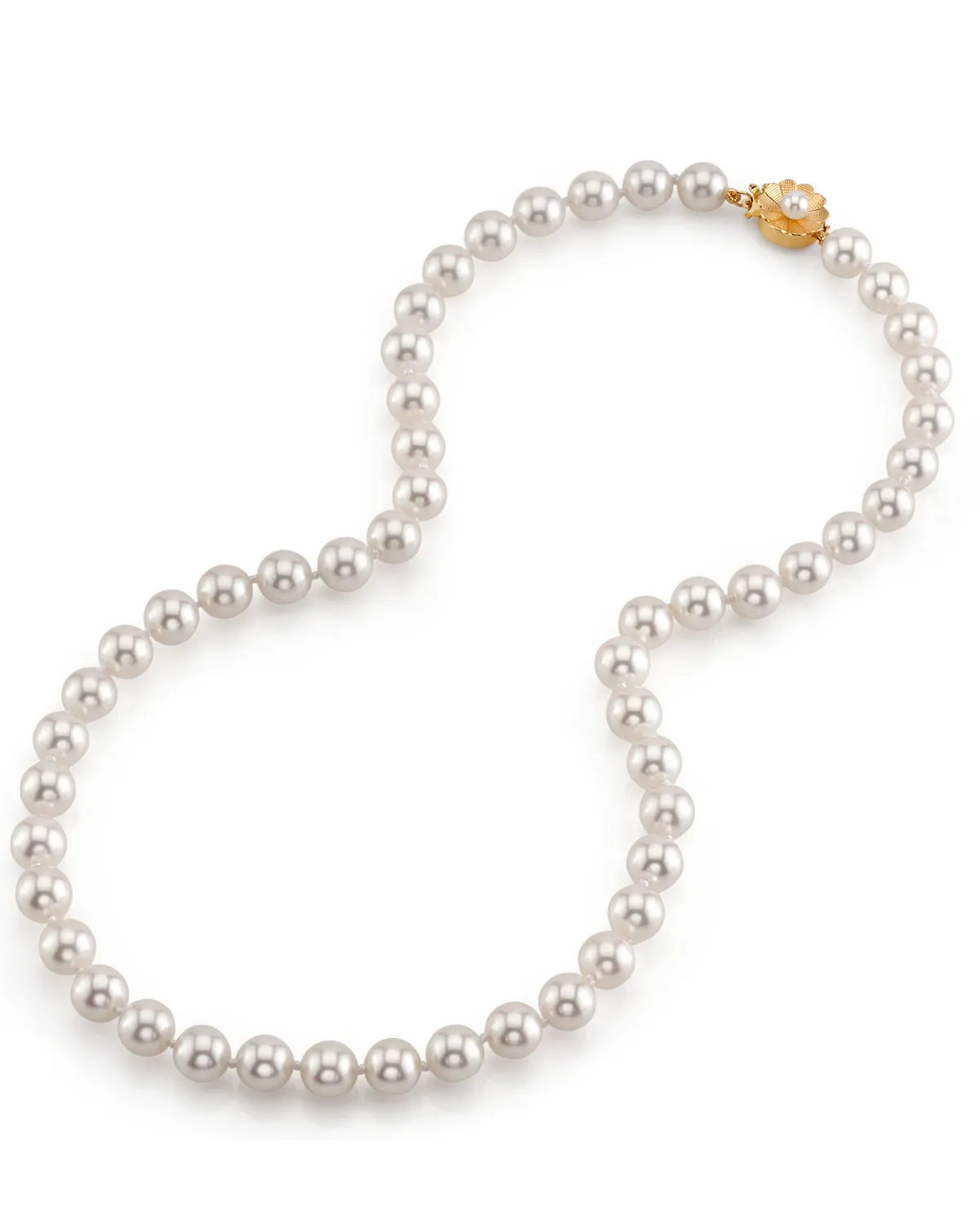 White Hanadama Japanese Akoya Pearl Necklace, 7.5-8.0mm