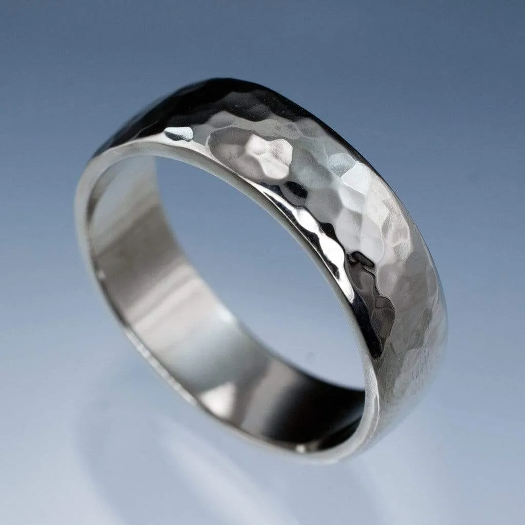 Wide Hammered Domed Wedding Band