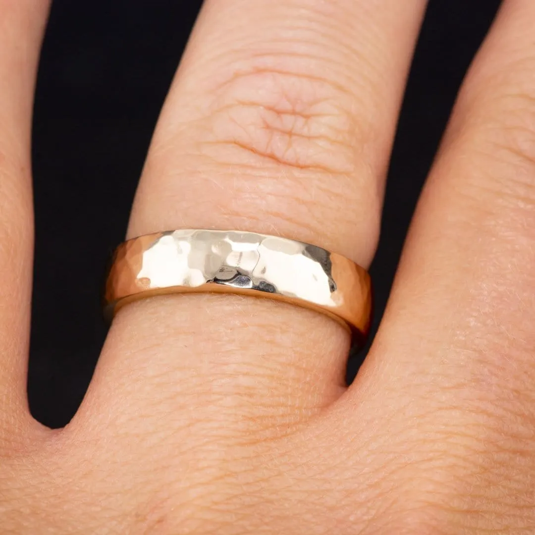 Wide Hammered Domed Wedding Band