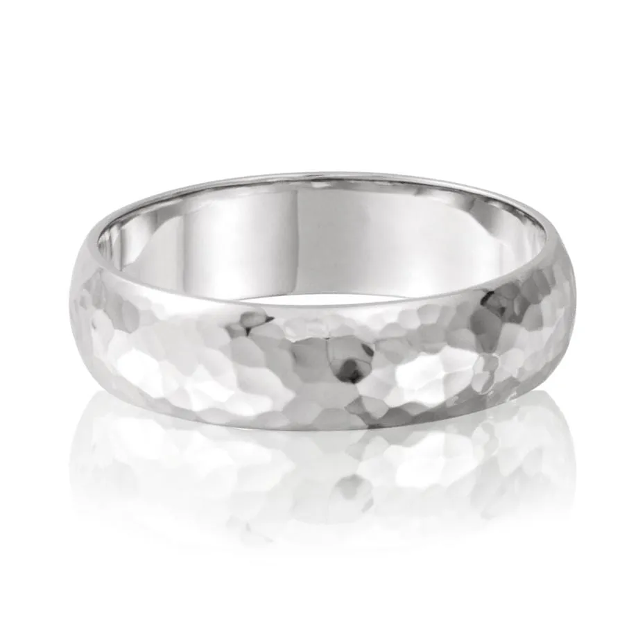 Wide Hammered Domed Wedding Band