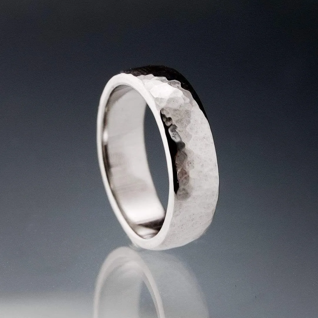 Wide Hammered Domed Wedding Band