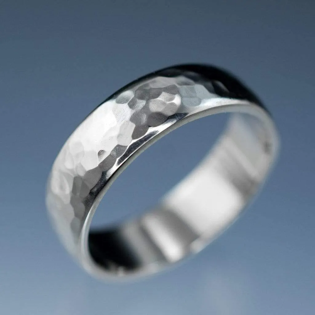 Wide Hammered Domed Wedding Band