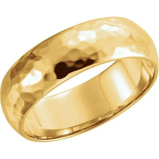 Wide Hammered Domed Wedding Band