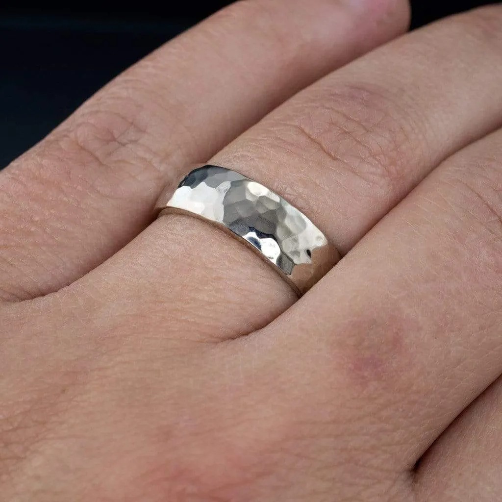 Wide Hammered Domed Wedding Band