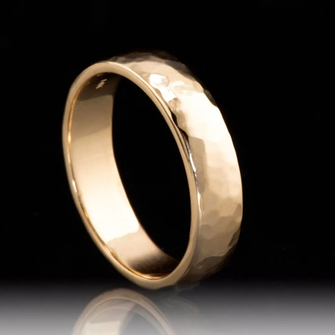 Wide Hammered Domed Wedding Band