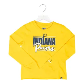 Youth Girls Indiana Pacers Long-sleeve Cropped Shirt in Gold by New Era