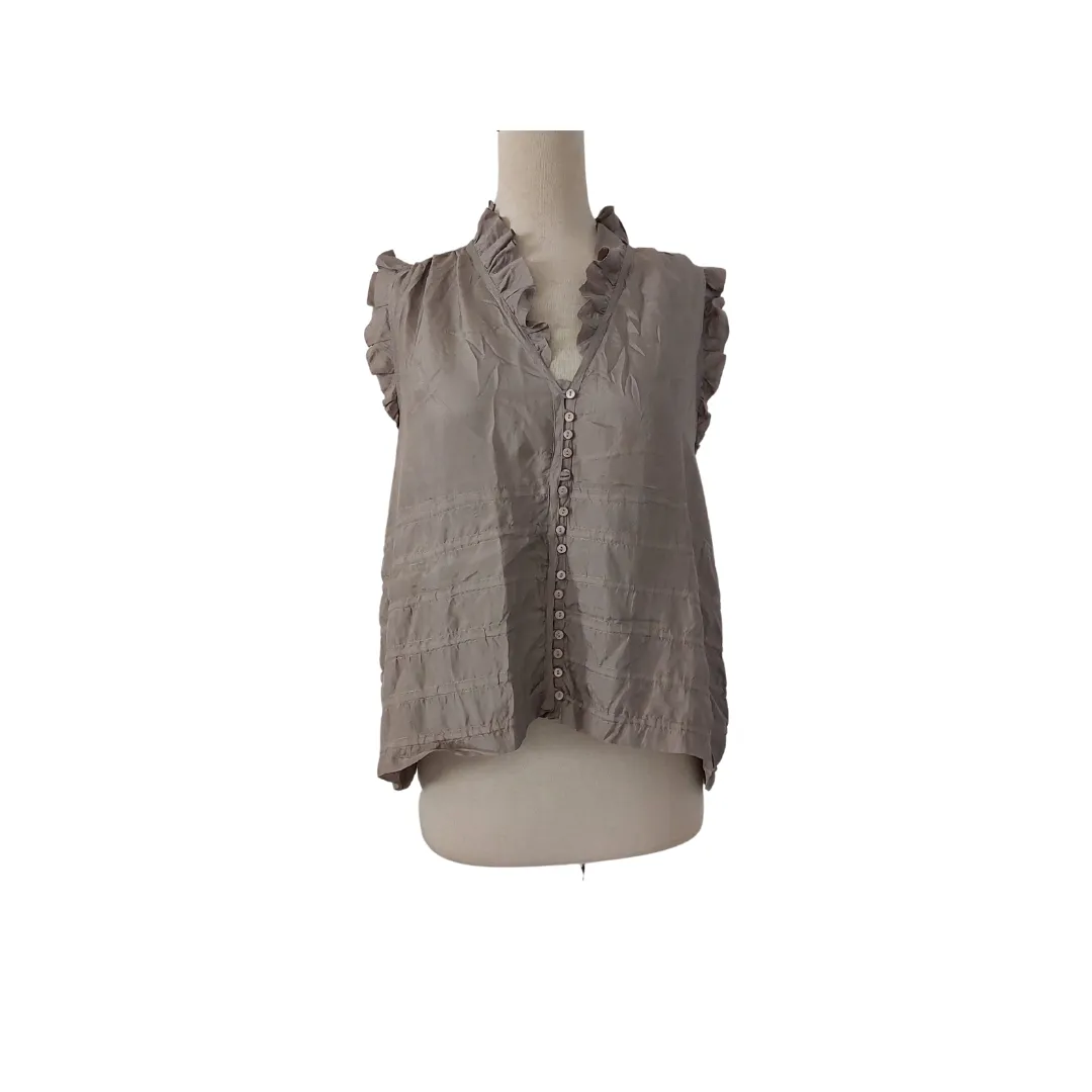 ZARA Grey Frill-neck Silk Top | Gently Used |